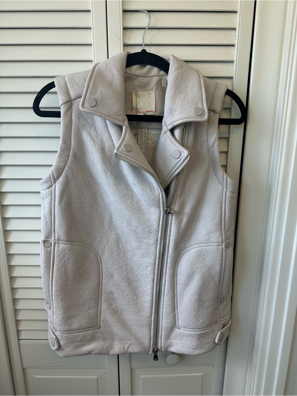NWT Rebecca Taylor Women's Sleeveless Rubberized Vest - Pretty Putty Gray